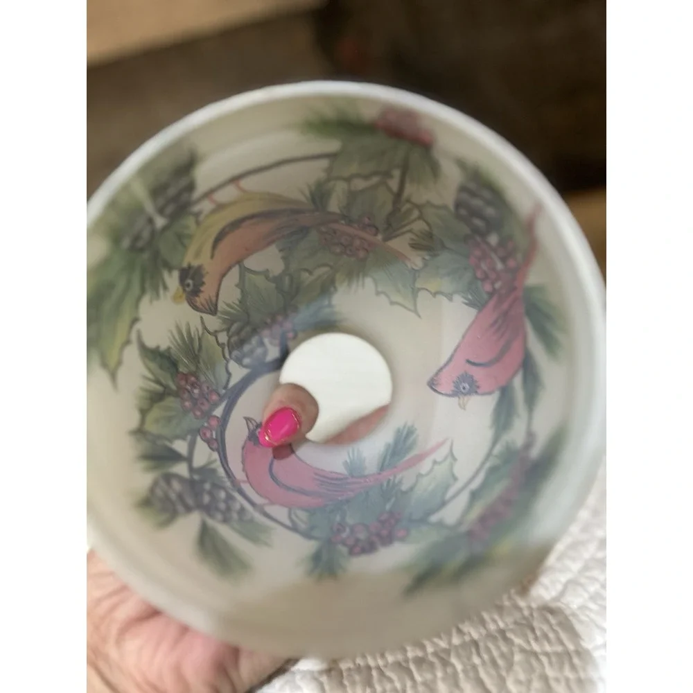 Vintage Lamp Shade Red Cardinals Holly Pine Cones  Hand Painted